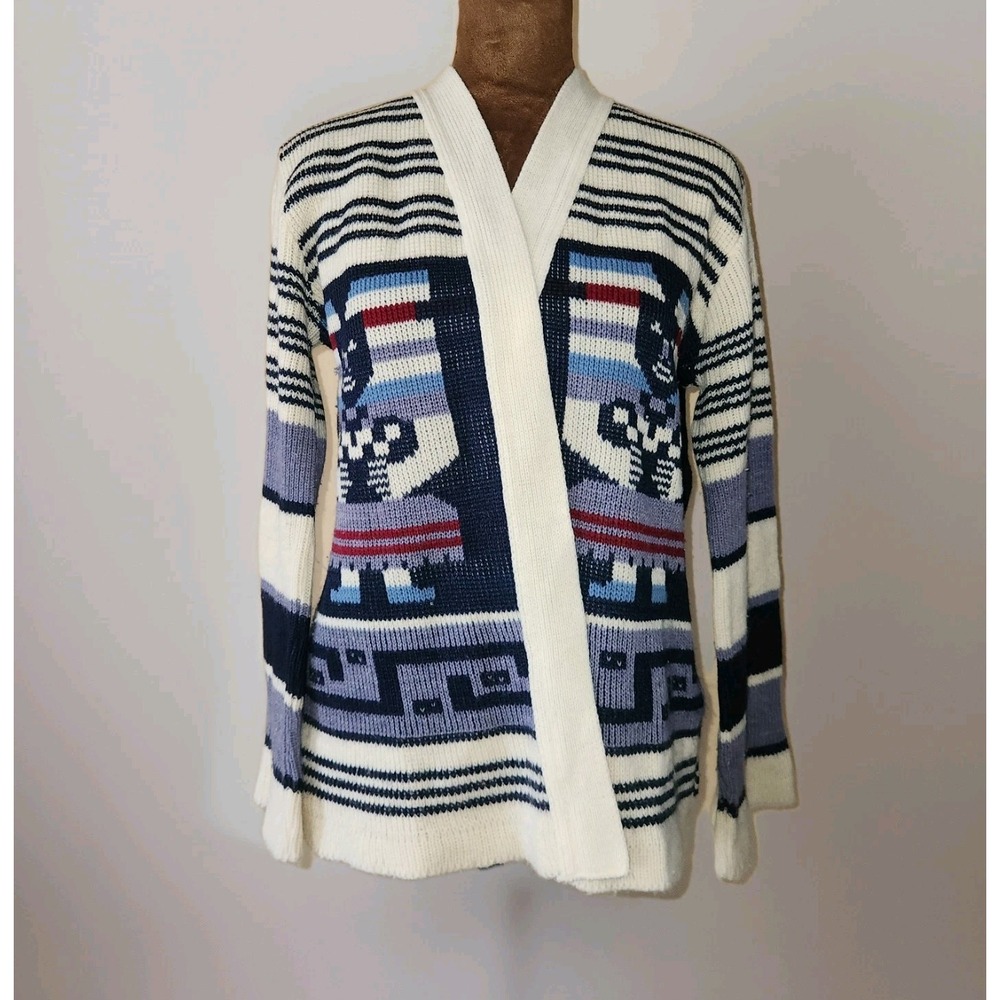 Vintage Open‎ Cardigan Womens Southwest Aztec 70s Flare Sleeve Striped S/M Knit